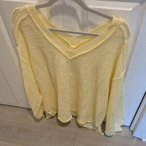 POL Pale Yellow V-Neck Lightweight Knit Sweater